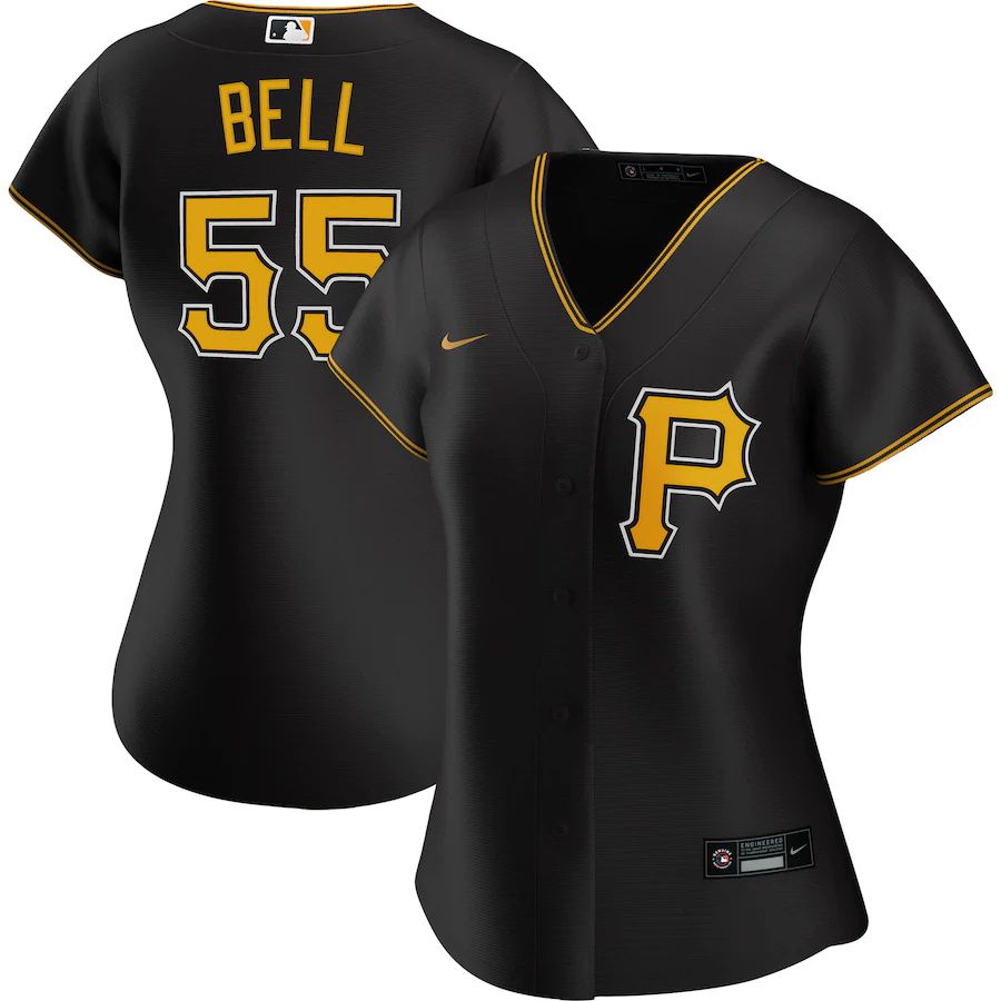 Cheap Womens Pittsburgh Pirates 55 Josh Bell Nike Black Alternate 2020 Replica Player MLB Jerseys